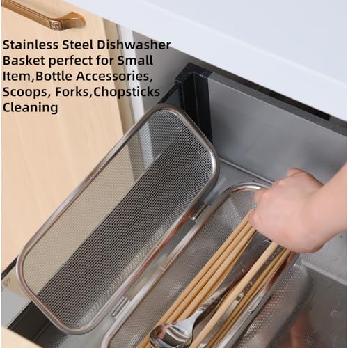 Dishwasher Basket, Basket for Dishwasher, Stainless Steel Dishwasher Silverware Basket, Replacement Dishwasher Accessories Rectangular Mesh Drain Dishwasher Basket for Small Items Kitchen (Large)