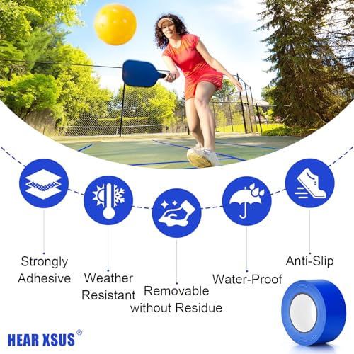Hear XSUS 2” x 230FT Outdoor Pickleball Court Tape - Indoor Durable Floor Tape and Tape Cutter for Creating and Marking Court Boundaries, Ideal for Pickleball Enthusiasts. (Style)