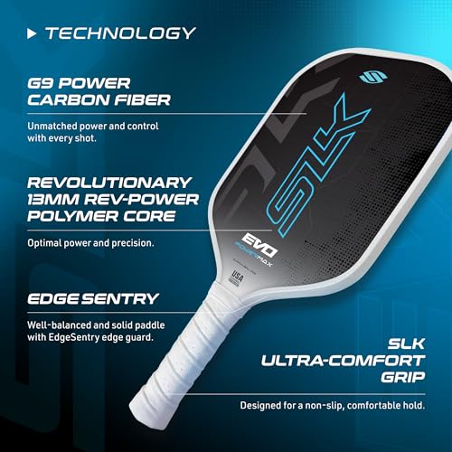 Selkirk Sport SLK Evo Power MAX Pickleball Paddle by Selkirk Sport | G9 Power Carbon Fiber Pickleball Paddle with SpinFlex Surface and Rev-Hybrid Polymer Core | Power Blue Max