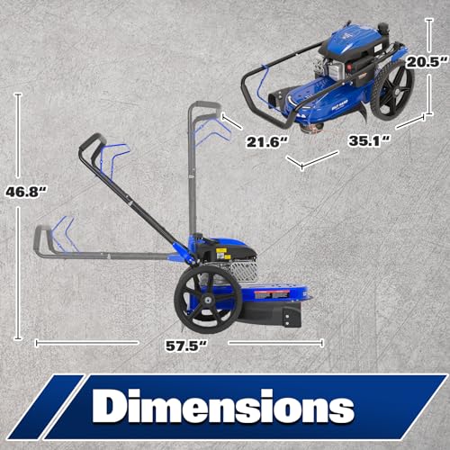 BILT HARD Walk Behind String Trimmer, 170cc 4-Cycle Gas Brush Hog Mower, 22 Inch Cutting Diameter, Push Weed Eater with 14 Inch Flat Free Wheels, Brush Cutter for Farm, Lawn, Yard