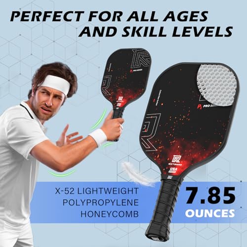 Ritzmed USAPA Approved Pickleball Paddles Set of 4 - T-300 Carbon Fiber Surface for Spin & Control - Lightweight Honeycomb Core Reduces Noise - Portable Set with Bag for Family