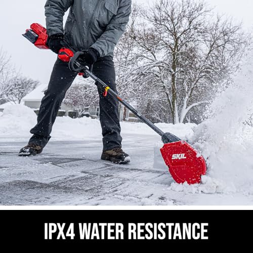 SKIL PWR CORE 40 Brushless 40V 12 in. Power Head Snow Shovel Kit, 20'ft Throwing Distance, Includes 4.0Ah Battery and Charger - PSS1200C-10, Red