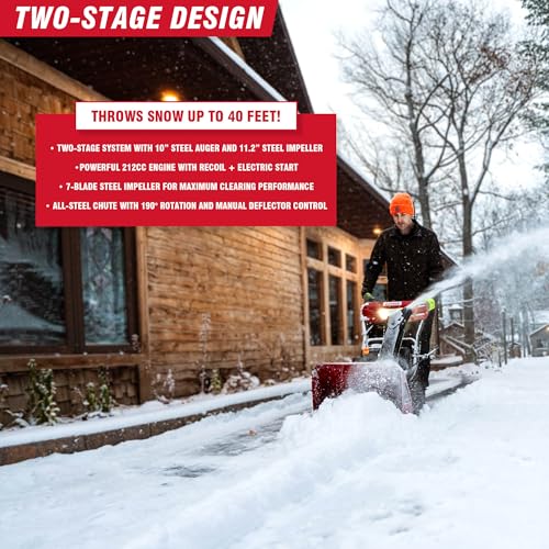 A-iPower 24 Inch Two-Stage Gas Snow Blower, Self-Propelled Snow Clearing Power, 212cc Engine with Electric Start, 190°Chute Rotation, LED Light