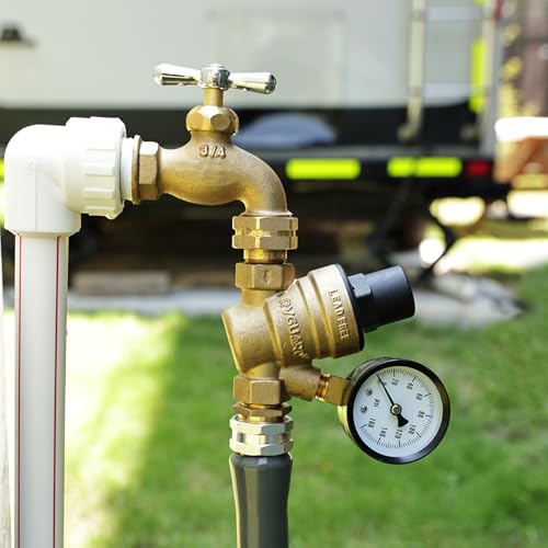 RVGUARD RV Water Pressure Regulator Valve, Brass Lead-Free Adjustable Water Pressure Reducer with Gauge and Inlet Screen Filter for RV Camper Travel Trailer