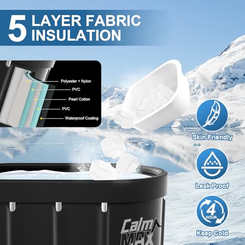 CalmMax Oval Ice Bath Tub with Cover for Athletes XL Portable Cold Plunge Tub - 140 Gal Capacity for Cold Water Therapy Ice Baths at Home Outdoor Gym 41IN