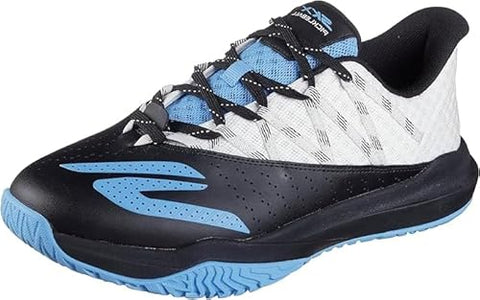 Skechers Men's Viper Court Rally Sneaker, White/Black/Blue, 10.5 M US