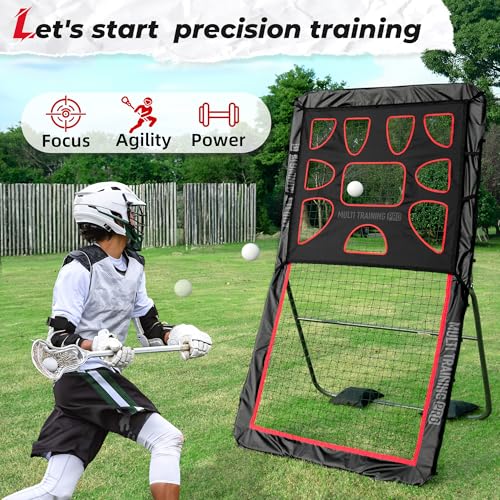 Heavy-Duty Lacrosse Rebounder for Backyard 4x7 ft Volleyball Rebounder Net Bounce Back with Adjustable Angles for Lacrosse Volleyball Baseball Soccer Includes Removable Target Net (Red)