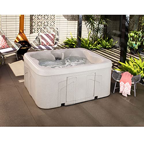 LifeSmart 4-Person Plug & Play Square Hot Tub with Thermal Cover, Sand - Home Outdoor Backyard Spa with 13 Jets and Underwater LED Light