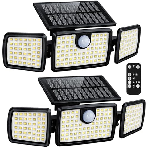 MIHANI Solar Lights Outdoor, Quick Charge Solar Motion Deck Lights Outdoor for Deck with High Brightness, Larger Built-in Tempered Glass Panel, Sensitive PIR Motion Inductor (Remote,2 Pack)