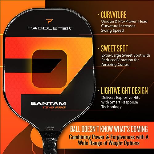 Paddletek Bantam TS-5 Pro Pickleball Paddle | Standard Weight | Standard Grip | Red