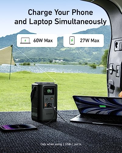 Anker Power Bank 25K 165W with Built-in USB-C and Retractable Cable Power Station 60,000mAh 87W with Smart Display, Lighting, SOS Mode, and Home Backup for Travel and Camping