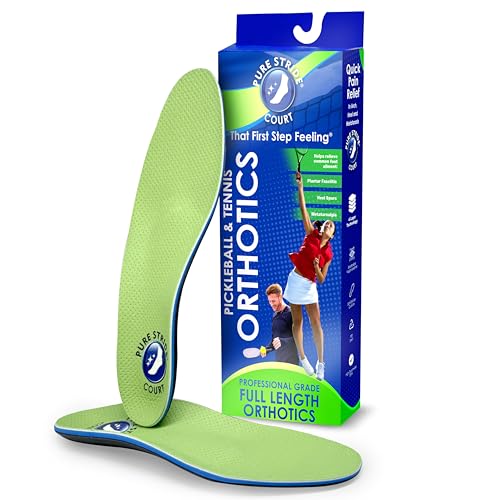 Pure Stride Pickleball & Tennis Court Orthotics – Full-Length Foot Support for Plantar Fasciitis, Heel Pain, Metatarsalgia – Arch Relief for Men & Women – Athletic Shoe Comfort, M 9-9.5 / W 11-11.5