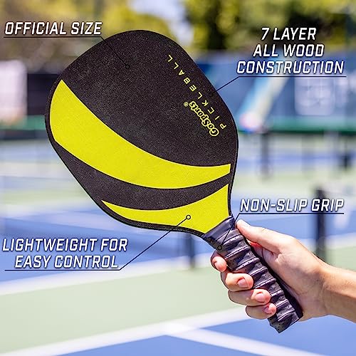 GoSports Pickleball Set with 4 Paddles, 4 Regulation Pickleballs and Carry Case - Yellow