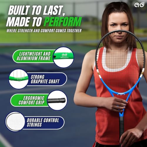 Athletics Geek Teen Tennis Racket Set-27 Inch Tennis Rackets for Beginners and Youth Players-Lightweight Racquets with Carry Bag, Grip Tape, and Ball Offer-Ideal for Boys & Girls Ages 12+