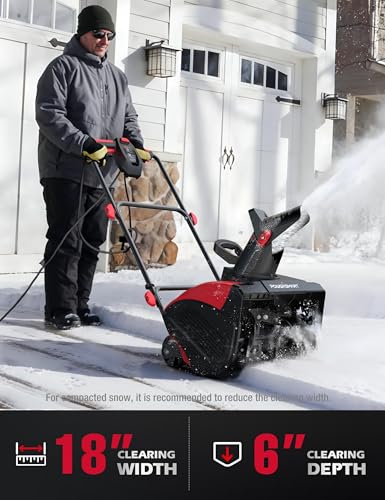 PowerSmart 18-Inch Corded Electric Snow Blower, 15 Amp Motor, 30 ft Throwing Distance Plows 800lbs/min, Adjustable Chute (DB7517)