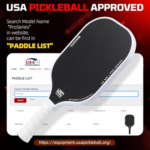 BAGAIL Pickleball Paddles, USAPA Approved Fiberglass Surface Pickleball Set, Lightweight Pickle Ball Rackets with 4 Balls, 1 Bag, Designed in California for Traction and Stability - 2 Pack, White