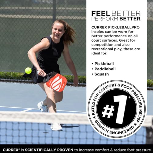 CURREX PICKLEBALLPRO Insoles for Pickleball Shoes – Arch Support Inserts w/Super Grip Surface & Premium Heel Cushioning, Helps Improve Foot Stability – for Men & Women– Low Arch, Large