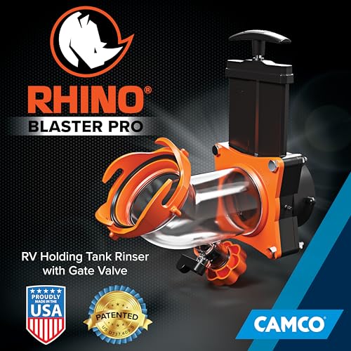 Camco Rhino Blaster RV Tank Rinser with Gate Valve & Backflow Preventer - RV Accessories for Waste Tank Cleaning - Essential Camper Supplies for Odor Control and Sensor Maintenance - (39086)