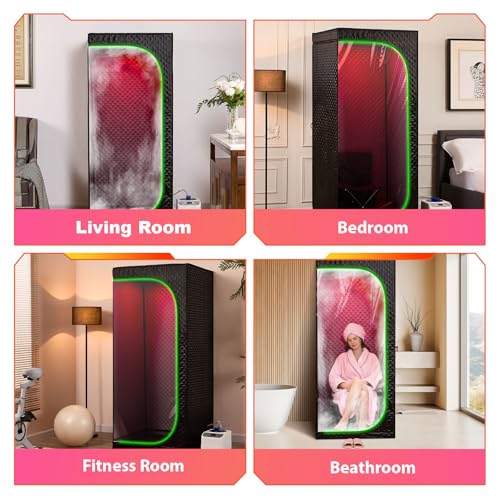 Infrared Sauna & Steam Sauna Box for Home, Portable Personal Sauna with Transparent Door, Powerful Steam Heating, Foldable Indoor Sauna for Relaxation, Detox & Muscle Recovery ( Red Light, Black)