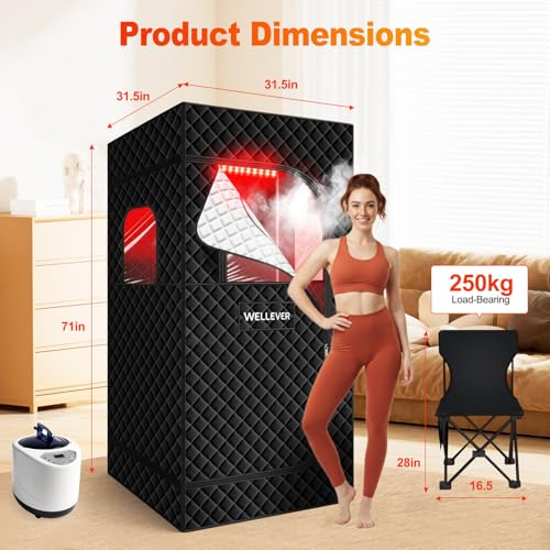 Upgraded Infrared Sauna Box for Relaxation, Portable Sauna for Home, Sauna Tent with 660nm Red Light Therapy, Quick Heating and Easy Setup, Personal Sauna with 2.5L/1000W Steamer, 2.6’ x 2.6’ x 5.9’