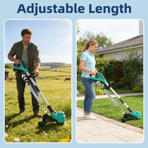 Garvee 12" Cordless Weed Wacker - String Trimmer Grass Trimmer, w/ 2 x 2.0Ah Batteries with Wheels, 8 pcs Spools Lines, Fast Charger