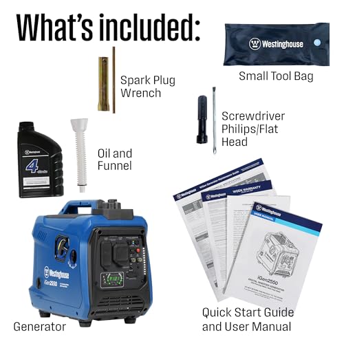Westinghouse 2550 Peak Watt Super Quiet & Lightweight Portable Inverter Generator, RV Ready 30A Outlet, Gas Powered, Parallel Capable, Long Run Time,Blue