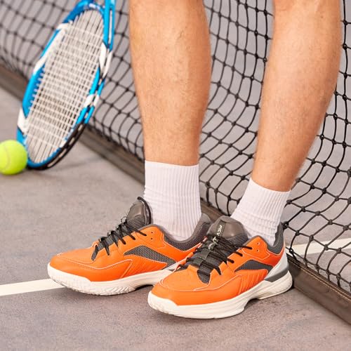 FitVille Men‘s Wide Pickleball Shoes All Court Tennis Shoes with Arch Support for Plantar Fasciitis (Orange, 11.5 Wide)