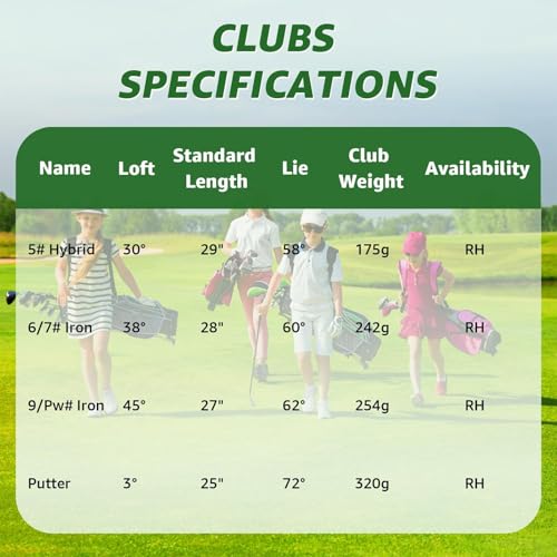 XDriveMax 5 Pieces Kids Golf Club Set, Junior Golf Club Set Ages 5-8 Includes Stand Bag, 5# Hybrid, 6/7#, 9/P# Irons and Putter Right Hand for Boys Girls,Pink