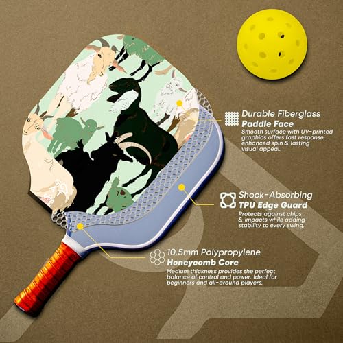 Goat Pickleball Paddles Set of 2, Includes 4 Indoor Outdoor Balls and Travel Bag, Lightweight Durable Fiberglass Pickleball Rackets Set for Men, Women, Beginners (Green)