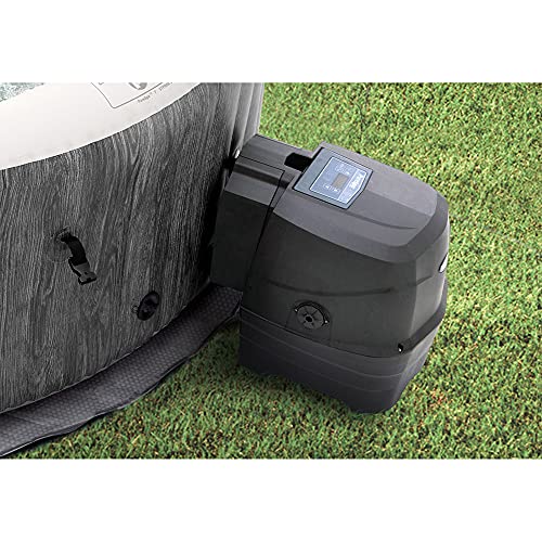 Intex Greywood Deluxe 4 Person Outdoor Portable Inflatable Hot Tub Spa with Multi-Color LED Light, Foam Headrests, and 140 Soothing Bubble Jets, Gray