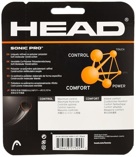 HEAD Sonic Pro Tennis Racket String 40' Set - 17 Gauge Monofilament Racquet String, Black