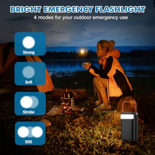 PGYOB Portable Power Station 166Wh, 22.5W Fast Charging Power Bank with Built-in Cables for iPhone/Android/MacBook, 45000mAh Battery Solar Generator with LED Light for Camping & RV, Home, Travel