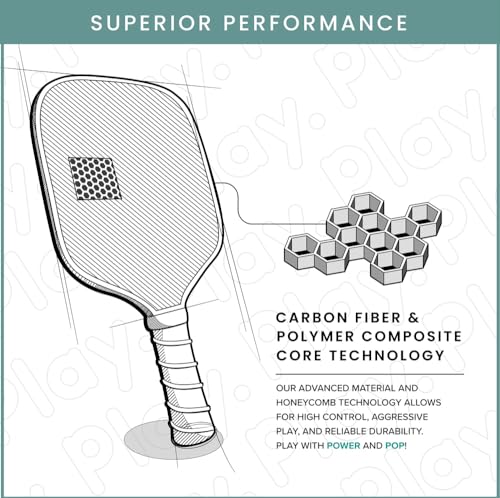 Play Paddles Pickleball Paddle – USAPA Approved Carbon Fiber Pickleball Racket, Polymer Honeycomb Core, Graphite Face, Lightweight with Cushioned Grip, Cute Design