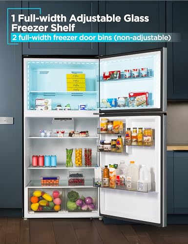 BLACK+DECKER 24 Cu. Ft. Top Mount Refrigerator with Freezer, 2 Door Refrigerator with Top Freezer and Adjustable Temperature Control, Full Size Kitchen, ENERGY STAR, BR2400JS, Stainless Look