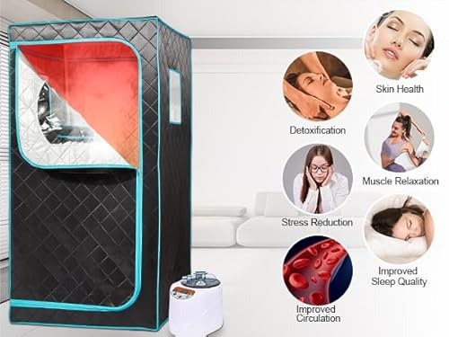 AURGOD Portable Steam Sauna– Red Light Therapy Home Sauna Tent with 3L & 1500W Steamer, Remote Control Time & Temperature Settings, Foldable Chair Included for Relaxation
