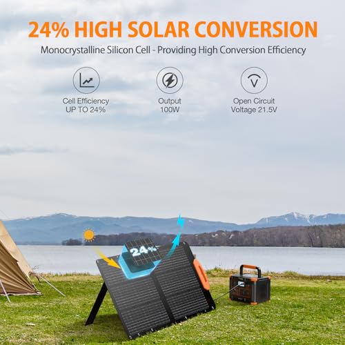 GRECELL 100W Solar Panel, 21.5V Portable Foldable Solar Panel 24% High Efficiency with Fast Charger and Adjustable Kickstand for Power Station, Solar Cell Charger for Outdoor Camping RV Van Travel