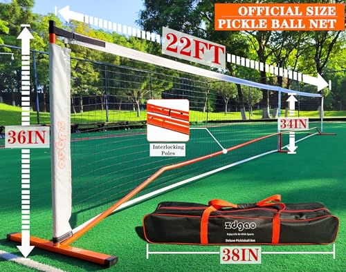 Zdgao Portable Pickleball Net Set with Paddles Set of 4, 22FT Official Size Pickleball Net, 4 Outdoor Pickleballs and Carry Bag, Weather Resistance Strong Steel Frame