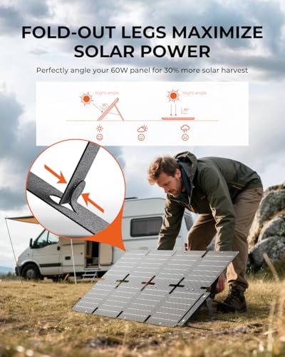 BigBlue 60W Portable Compact Solar Panel with PD 45W USB-C, 20W USB-A, DC Ports for Power Stations, Cellphones, Power Banks, Tablets, IP68 Waterproof, Foldable Camping Solar Charger with Kickstand