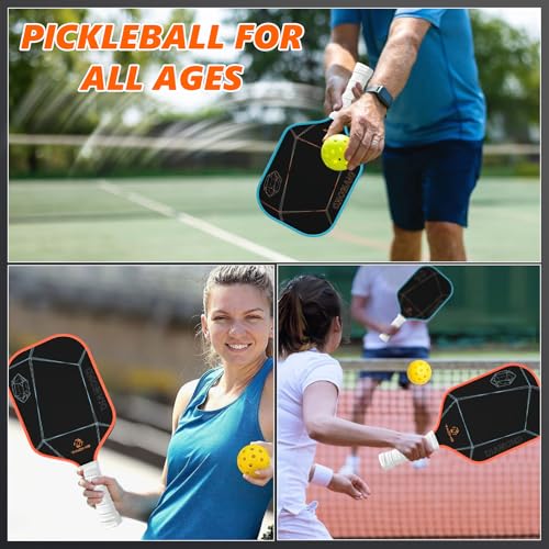 TADHG Diamond T300 Carbon Fiber Surface Pickleball Paddle Set of 2 Textured Finish Lightweight Design for Control Power Intermediate Advanced Players Includes 4 Balls, Bag, and Extra Grips (Orange)