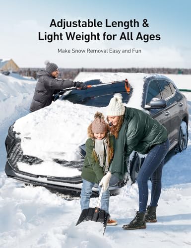 AstroAI 2" 1 Ice Scraper & Snow Shovel Kit, 47.2" Ice Scrapers for Car Windshield and 360° Pivoting Snow Brush, Extendable Snow Shovel with Foam Grip for Car, Trucks, SUVs, Vehicles（Orange）