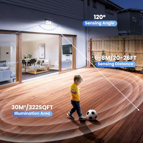 [6 Packs] Solar Motion Sensor Outdoor Lights, Super Bright Solar Lights Outdoor Waterproof, 3 Lighting Modes Security Wall Light for Outside Walking Dog Fence Backyard Deck Garden Door Step Garage