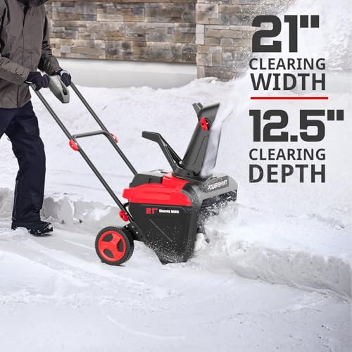 PowerSmart 80V 21-Inch Brushless Cordless Snow Blower, Electric Snow Blower 6.0Ah Battery and Charger Included