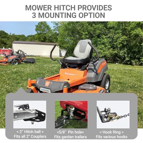REDTEE Heavy Duty Zero Turn Lawn Mower Hitch-8mm Thick Steel, Bolt on Trailer Hitch, Universal Fit for 2.5"-5.0" Hole Centers, Versatile Chain Slot Design, 2" Hitch Ball & Bolt Hardware Included