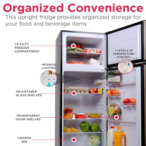 Frigidaire EFR786 Retro Apartment Size Refrigerator with Top Freezer - 2 Door Fridge with 7.5 Cu Ft of Storage Capacity, Adjustable Spill-Proof Shelves, Door & Crisper Bins, Black