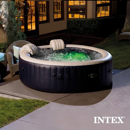 INTEX 28431EP PureSpa Plus Bubble Massage Inflatable Spa Set: Includes Energy Efficient Spa Cover –2 Headrests – LED Light – 6 Person Capacity – 85" x 28"