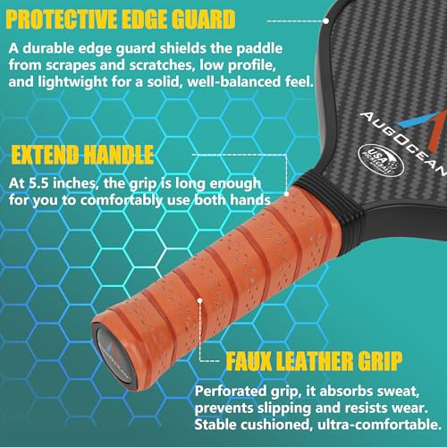 Pickleball Paddle,Pickleball Paddles-3K Raw Carbon Fiber Textured Surface with Great Grit & Spin,T700 Carbon Fiber Racket with Excellent Power,Control & Balance,USAPA Approved (Black-Brown 16mm)