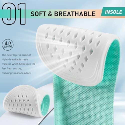 XINIFOOT 3 Pairs Breathable Shock Absorption Sport Shoe Insoles Elastic Soft Running Shoes Pad Replacement Insole for Men&Women Mint Green (S Men 5-6.5 / Women 7-8.5)