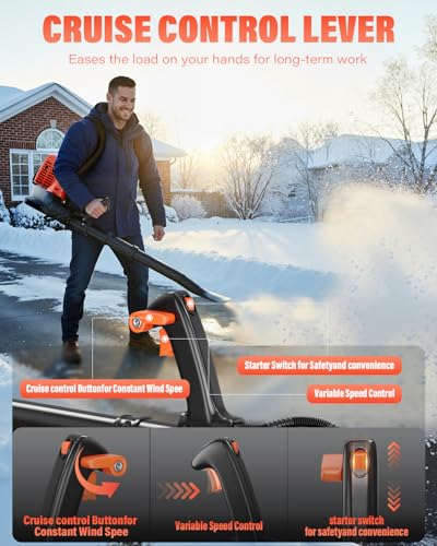 Snoonwee Backpack Leaf Blower Gas Powered – Commercial 52cc 2-Stroke Engine, 200 MPH & 550 CFM Heavy Duty Blower for Lawn Care, Debris & Snow (A808-2)