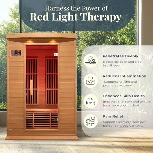 Dynamic Saunas 2-Person Low EMF FAR Infrared Sauna with Chromotherapy Lighting and Speakers, Maxxus Toulouse - Personal Indoor Dry Heat Sauna for Home & Gym – Made from Canadian Hemlock