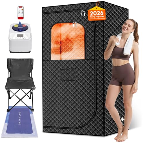 MIXC Portable Steam Sauna Box, Portable Sauna for Home, Person Sauna Tent Sauna Box at Home Spa with 2.6L & 1500W, Remote Control, Folding Chair (Single-Person Version-Black)